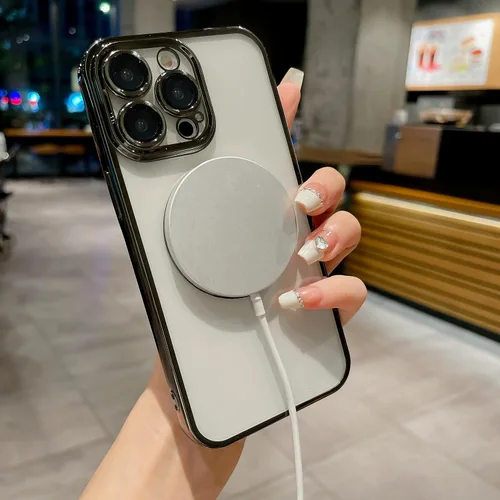 Vista 6 de Mangix Funda magnética transparente para iPhone 14 Pro Max, compatible con MagSafe, protector completo de lente de cámara, cubierta de lujo
