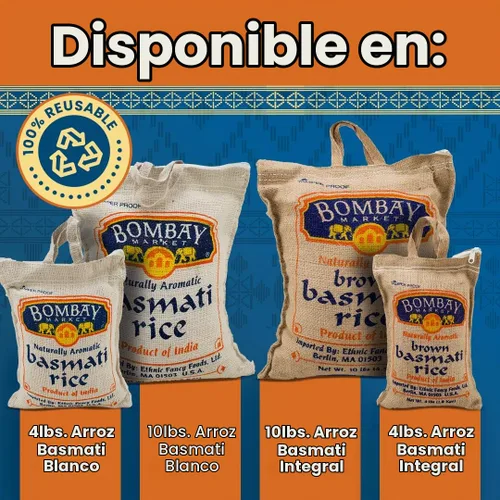 Vista 7 de Bombay Market - Arroz basmati marrón con sabor aromático y a nuez, arroz basmati de grano largo (bolsa de 10 libras)