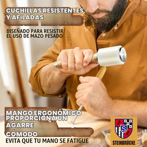 Vista 4 de Kit de tallado de madera, juego de herramientas de tallado de madera de 12 cinceles y mazo con estuche de lona, juego de cuchillos de tallado