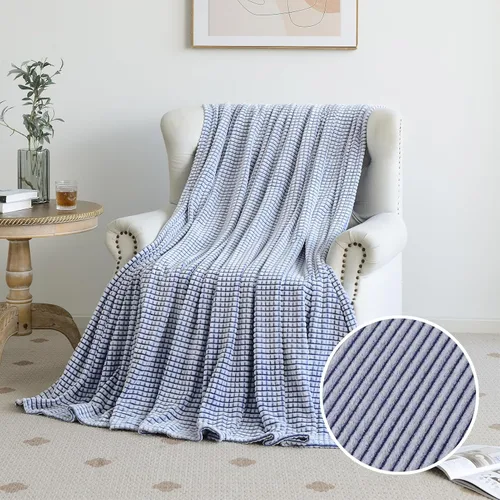 Vista 10 de PLEASANT BOULEVARD Manta Difusa de Tiro de Diseño de Doble Cara a Cuadros Rayada Waffe de Vellón Ligero para Decoración de Cama y Sofá