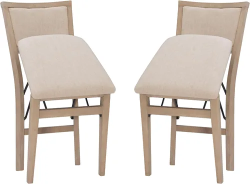 Vista 12 de Linon Keira Sillas plegables de madera rústica natural con asiento y respaldo acolchados en beige – Conjunto de 2