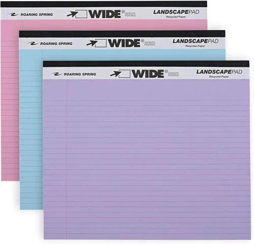 Vista 9 de ROARING SPRING Wide Landscape Legal Pad, amarillo canario, 2 blocs, 11 x 9.5 pulgadas, a rayas universitarias con margen, papel reciclado de 20