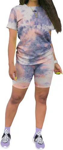 Vista 9 de KINIKO Conjunto deportivo de 2 piezas para mujer, casual, de moda, color sólido, camiseta de manga corta y pantalones Negro-a