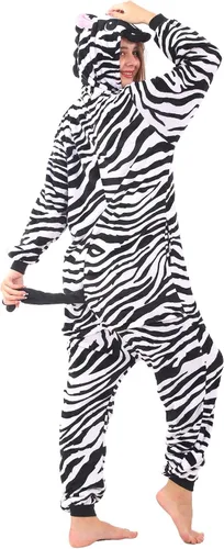 Vista 6 de WAFUNNE Pijamas de animales para adultos, disfraces de una pieza para hombres, mujeres, unisex, adolescentes, cebra