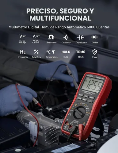 Vista 2 de Multímetro digital AstroAI TRMS 6000 conteos, medidor de voltaje y ohmímetro con probador auto-rango; mide con precisión voltaje, corriente