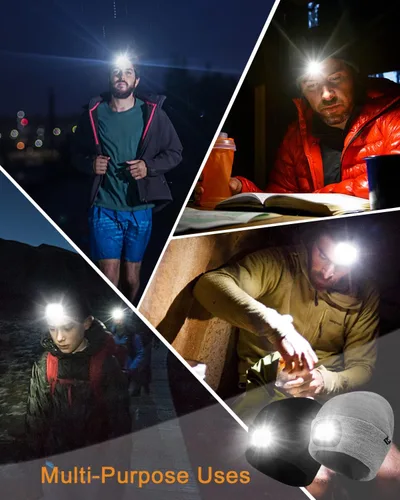 Vista 7 de BERGWEISER LED Beanie with Light, 3 Adjustable Modes Headlamp Beanie Hat, Removable USB with Night Strobing
