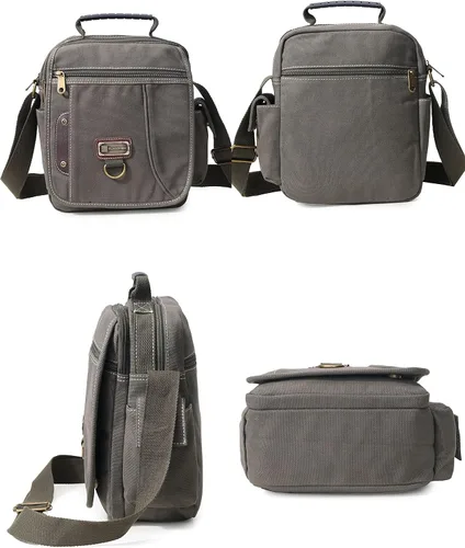 Vista 4 de Bolso de mano para hombre, bolso de hombro pequeño de lona, bolso de mensajero, bolsa de viaje, bolsa de trabajo para hombre