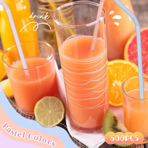 Vista 4 de Hushee 500 pajitas de plástico desechables a granel coloridas pajitas de plástico pastel desechables de plástico para bebidas diarias de jugo de 7.9
