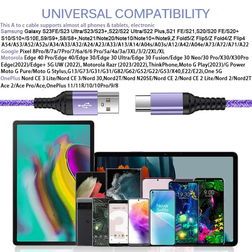 Vista 9 de Cable USB C S25 Ultra Samsung [2 unidades, 3 pies] USB A a USB C Cable de carga Fast Charging Cord Type C Compatible with Galaxy S26 Ultra S25 FE