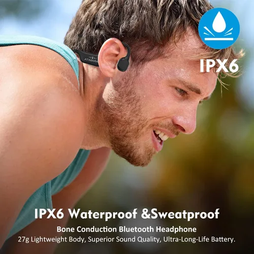 Vista 5 de PARAMITA DG08 Auriculares de conducción ósea, Bluetooth 5.3, auriculares inalámbricos impermeables deportivos con micrófono, para entrenamientos