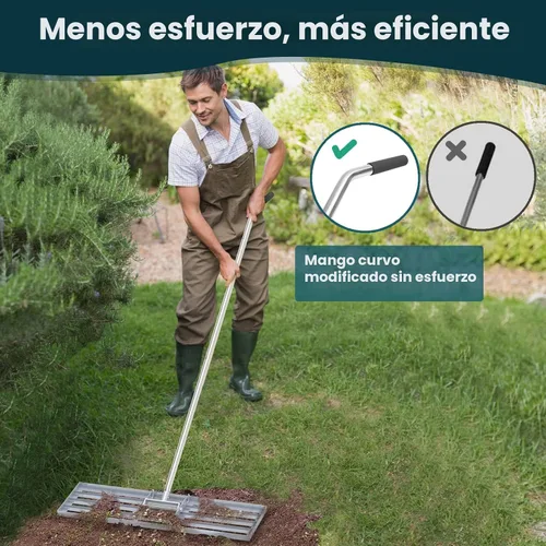 Vista 3 de Rastrillo de nivelación de césped 30x10 pulgadas, (Grado Profesional) Herramienta niveladora de césped con mango de acero inoxidable para céspedes