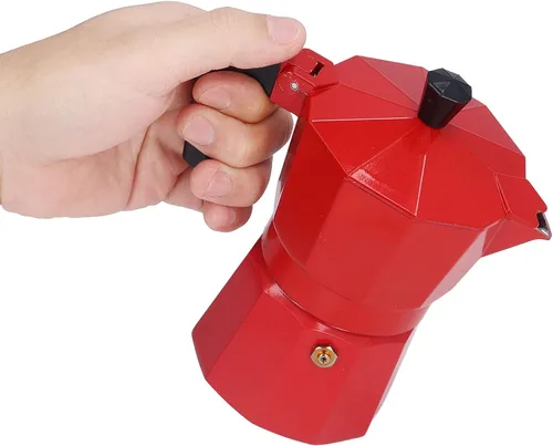 Vista 8 de Cafetera para estufa, 5.1 fl oz, 3 tazas de aluminio estilo italiano clásico, válvula de alivio de seguridad integrada con mango ergonómico