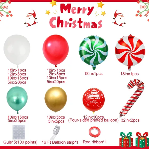 Vista 2 de AobkDeco Kit de arco de guirnalda de globos de Navidad, 153 unidades, globos de papel de aluminio de caramelo, globos de bastón de caramelo, globos