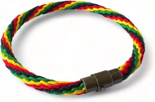 Vista 2 de Rasta - Pulsera hippie a cuadros, pulsera de cordón de raasta negra, pulsera de cuero y algodón trenzado Bob Marley