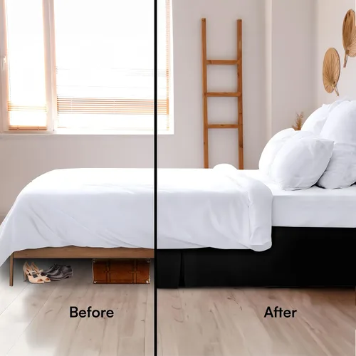 Vista 4 de LUX Décor Falda de Cama King de 16 Pulgadas de Caída - Falda de Cama Plisada de Microfibra Cepillada - Fácil Ajuste, Resistente a Arrugas y Negro