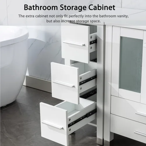 Vista 6 de LUCKWIND 36" Bathroom Vanity Combo with Sink, 24"+12.6" Width, Painted Bathroom Storage Cabinet with 5 Drawers, Including Tempered Glass Round