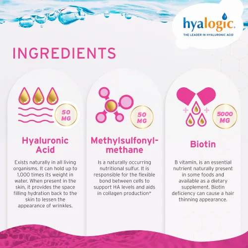 Vista 3 de Hyalogic Suplemento líquido de ácido hialurónico – Apoyo para un cabello, piel y uñas saludables con 5,000 mcg de biotina y 50 mg de MSM