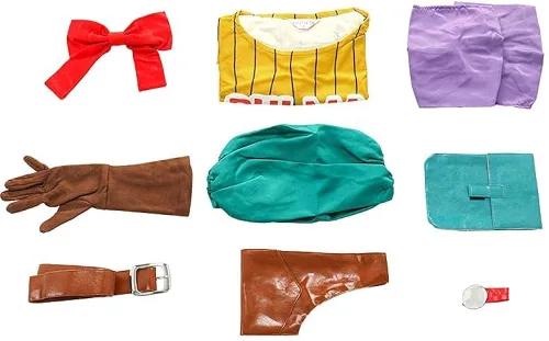Vista 6 de Cosplayfm Disfraz de anime para mujer vestido amarillo con bufanda y cinturón