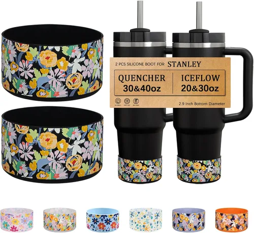 Vista 34 de HEYSKAY Base protectora de silicona para botas Stanley Quencher Adventure de 40 onzas y vaso Stanley IceFlow de 20 onzas y 30 onzas, y compatible