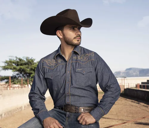 Vista 6 de RANGER'S Longhorn - Camisa de manga larga bordada a presión para hombre