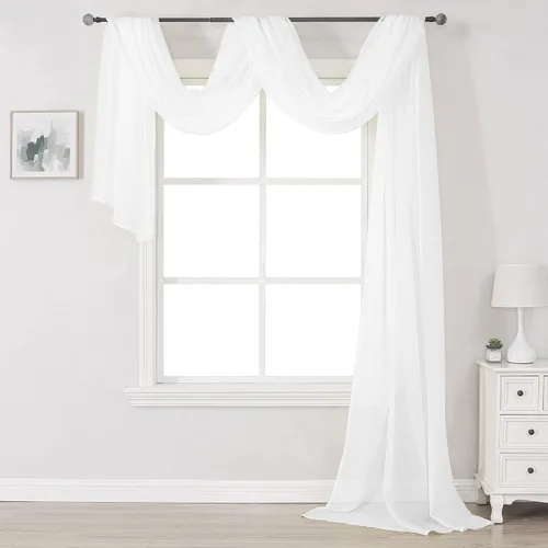 Vista 12 de Bufanda transparente para ventana de 144 pulgadas de largo, color azul bebé, perfecta como bufandas de cenefa, así como toldo de cama o decoración
