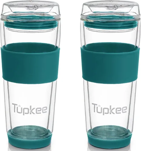 Vista 14 de Vaso de vidrio de doble pared, 14 onzas, todo de vidrio, reutilizable, aislado, taza de té/café con tapa, soplado a mano, taza de viaje, color negro