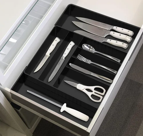 Vista 5 de Simple Houseware Organizador de cubiertos extensible para cajones de cocina, color negro, bandeja de cubiertos ajustable con 9 compartimentos