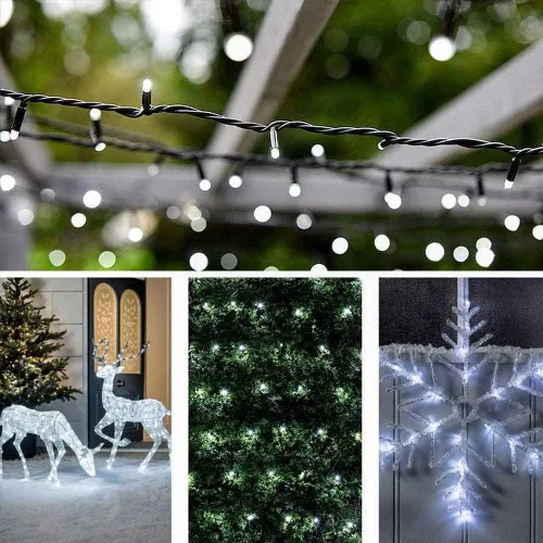 Vista 3 de weillsnow Guirnalda de luces blancas de Navidad enchufables, 200 luces LED de 66 pies, impermeables, 8 modos con memoria para exteriores