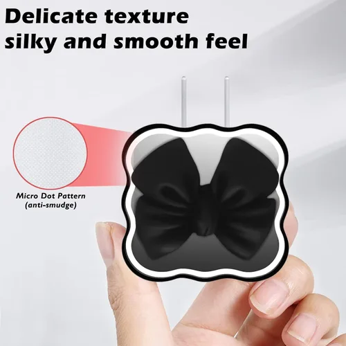 Vista 3 de CameCosy - Protector de cable de teléfono Kawaii para iPhone de 18 W/20 W, cargador USB-C con diseño de ondas de lazo 3D, funda protectora de Negro