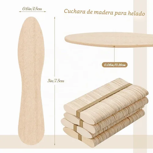Vista 2 de 400 cucharas de madera pequeñas desechables de 3 pulgadas para degustar Versatile serving choice across gourmet ice cream, wedding dessert tables