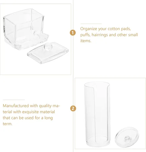 Vista 6 de Soporte redondo de algodón, 2 piezas, caja de almacenamiento de hisopos de algodón acrílico, soporte transparente para cosméticos, dispensador