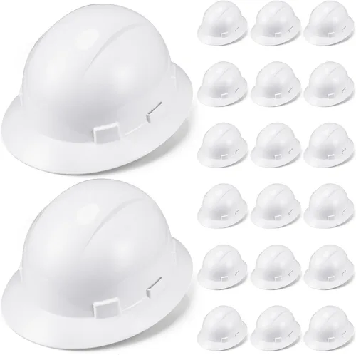 Vista 13 de 10 Pack Casco de ala completa, Casco de construcción blanco, Casco de seguridad HDPE con suspensión de trinquete ajustable de 6 puntos para hombres