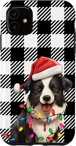 Vista 5 de Funda para iPhone 15 Border Collie Navidad a cuadros