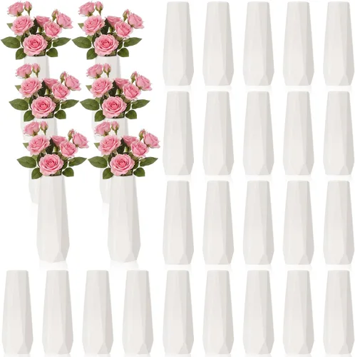 Vista 6 de Mimorou 24 jarrones de plástico compuesto, aspecto de cerámica, decorativo, blanco, irrompible, jarrones de plástico para centros de mesa de flores