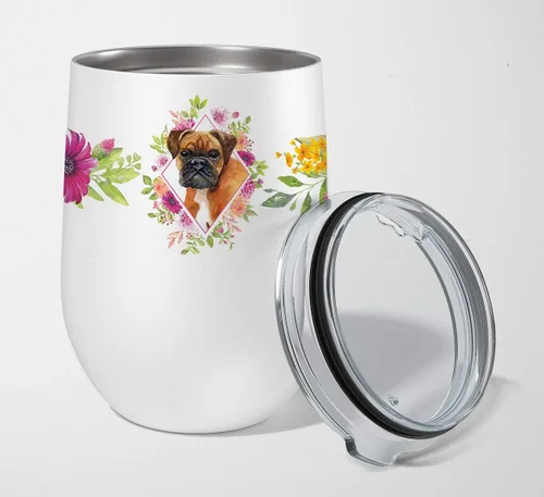 Vista 79 de Caroline's Treasures CK4110TBL12 Afghan Hound Pink Flowers - Vaso de vino aislado de acero inoxidable de 12 onzas con tapa, bonita taza de viaje