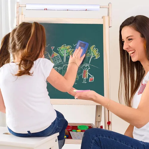 Vista 9 de Ragstone Caballete para niños con papel de tamaño doble, pizarra de tiza y pizarra negra