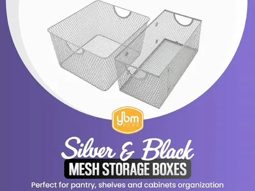 Vista 2 de Ybm Home Canasta Organizadora de Almacenamiento de Malla de Alambre Abierta para el Hogar, color negro, para despensa de cocina, gabinete, frutas