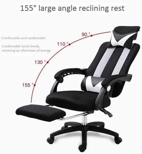 Vista 3 de Silla de computadora para el hogar, sala de estudio, dormitorio, silla de oficina reclinable, giratoria, cómoda, sedentaria, tela transpirable (D)