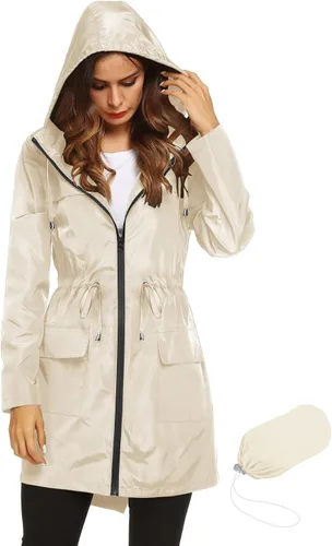 Vista 10 de LOMON Chaqueta ligera impermeable con capucha para mujer, para exteriores
