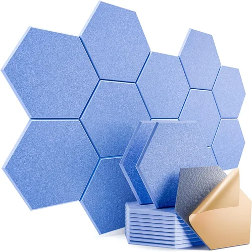 Vista 90 de Paquete de 12 paneles acústicos autoadhesivos de 12 x 10 x 0.4 pulgadas, paneles de espuma a prueba de sonido con alta densidad, elegante diseño