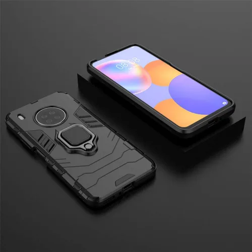Vista 6 de Funda de teléfono celular para Huawei Y9a, doble capa de metal anillo agarre Kickstand parachoques duro a prueba de golpes (negro)