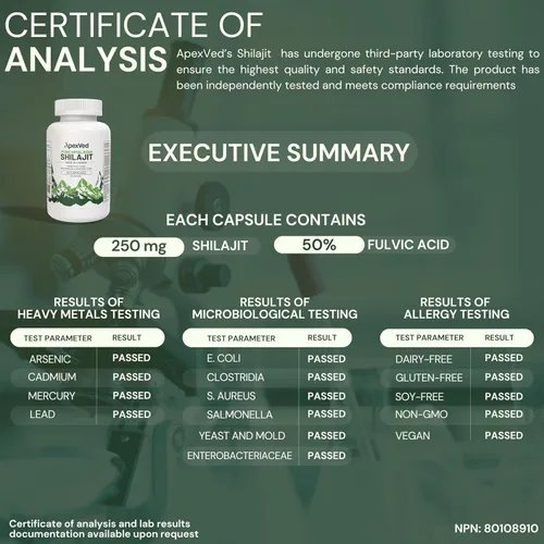 Vista 8 de Shilajit puro del Himalaya – 60 cápsulas Aprobado por Health Canada Energía, resistencia y claridad mental Vegano y probado en laboratorio