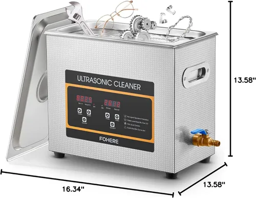 Vista 8 de Limpiador ultrasónico 6.5L con calentador y temporizador, máquina de limpieza comercial de acero inoxidable de 1.7 galones y 180 W para instrumentos