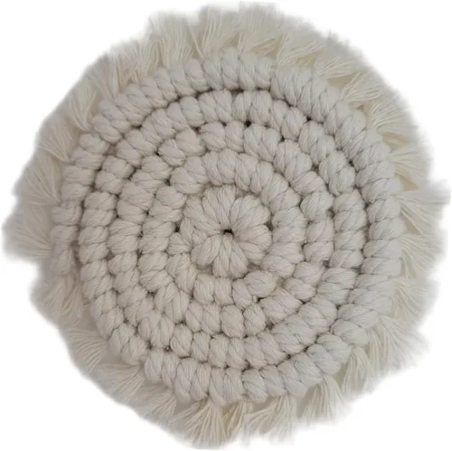 Vista 2 de Posavasos de macramé para automóvil, colección Earth Tones, 2 posavasos de algodón boho de 3 pulgadas para portavasos (arena)