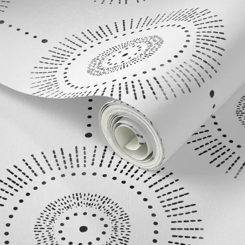Vista 2 de Papel tapiz para despegar y pegar, diseño geométrico bohemio, círculos de piedra negra, abstracto, neutro, personalizado, extraíble, por Spoonflower