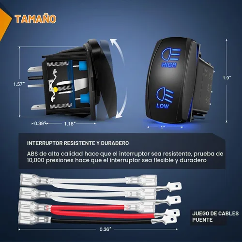 Vista 5 de Nilight Interruptor basculante de luces de alto y bajo alcance, interruptor de palanca de encendido/apagado/encendido DPDT de 7 pines, cables