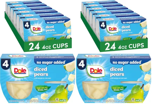 Vista 8 de Dole - Tazones de peras en cubos en jugo 100% de fruta, 4 oz, 12 tazas en total, sin gluten ni lácteos, refrigerios a granel para niños y adultos