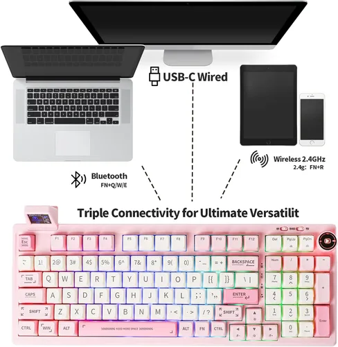 Vista 4 de EPOMAKER RT100 - Junta de 97 teclas BT5.02.4GUSB-C Teclado mecánico con pantalla de visualización personalizable, perilla, enchufe intercambiable