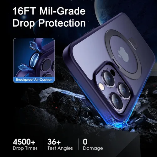 Vista 5 de CASEKOO - Funda diseñada para 14 Pro con soporte magnético invisible [protección contra caídas de grado militar] [compatible con MagSafe], funda