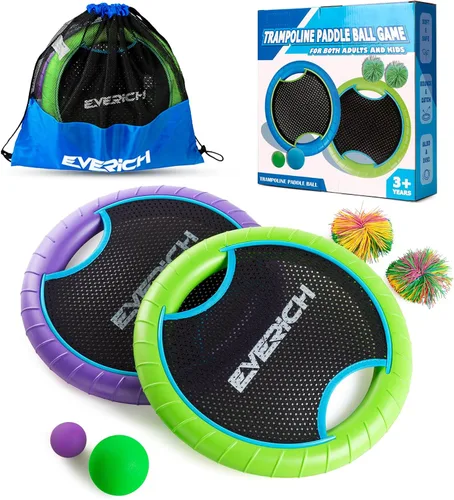 Vista 10 de Juego de Pelota con Raqueta de Trampolín con 2 Raquetas Rebotadoras y 4 Pelotas - Diseño de Espuma Suave para que los Niños Jueguen en Interiores
